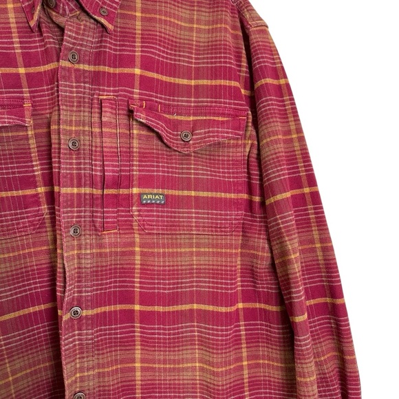 Ariat Rebar Men’s Sz M Red Plaid Button Down Long Sleeve Shirt - Picture 2 of 8